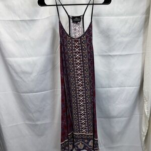 VTG Angie Dress Womens L Pink Multicolor Boho Floral Racerback Spaghetti Strap